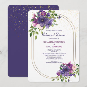 Blue Violet Wild Roses Wedding Rehearsal Dinner Invitation