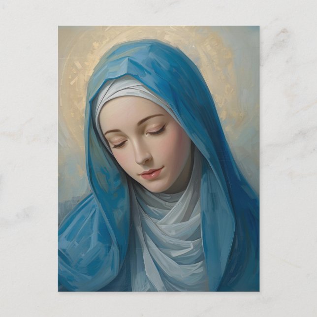 Blue VIrgin Mary Sympathy Folded Greeting Card (Front)