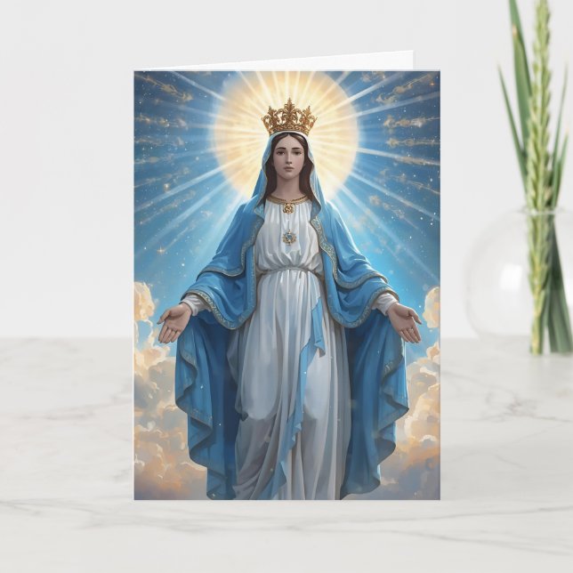 Blue VIrgin Mary Sympathy Folded Greeting Card (Front)