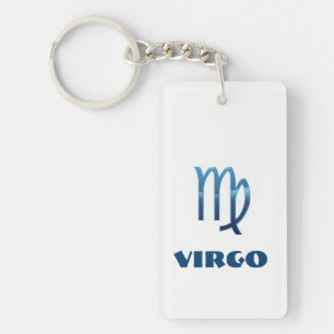 Blue Virgo Zodiac Signs On White Key Ring