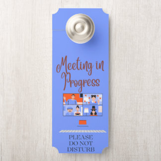 Blue Virtual Meeting in Progress Do Not Disturb Door Hanger