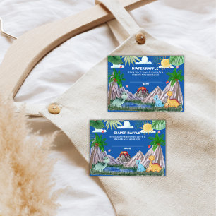 Blue Volcano Forest Dino Diaper Raffle Baby Shower Enclosure Card