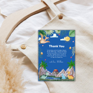 Blue Volcano Mountain Forest Dinosaur Baby Shower Thank You Card