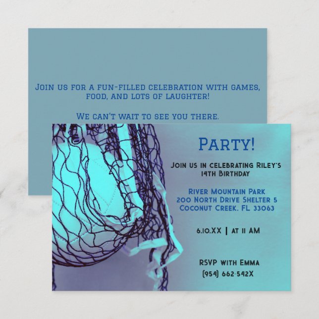 Blue Volleyball Birthday  Invitation (Front/Back)