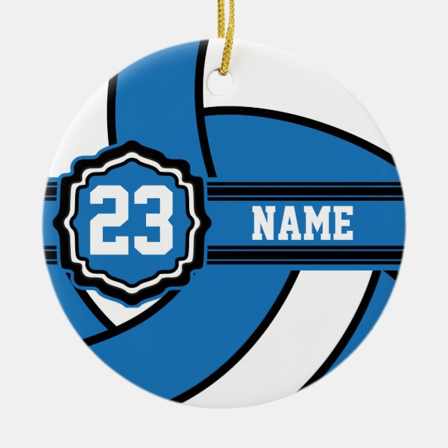 Blue Volleyball | DIY Name and Number Ceramic Tree Decoration (Front)