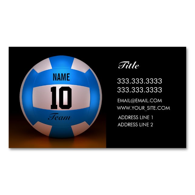 Blue Volleyball Magnetic Business Card (Front)