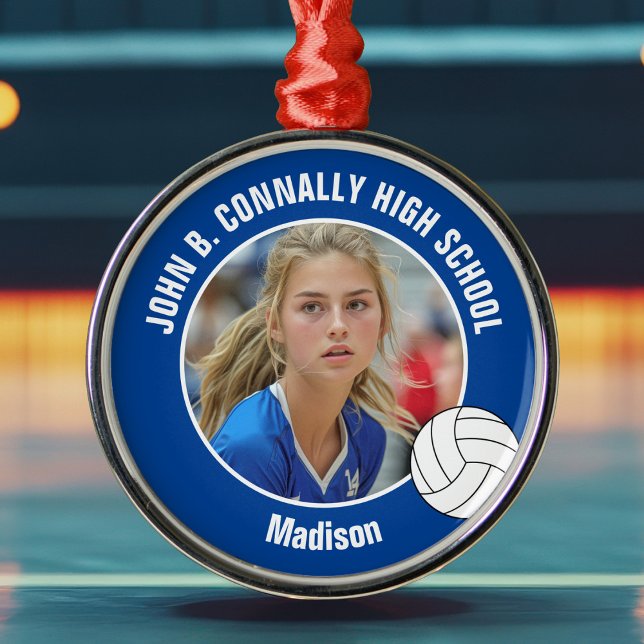 Blue Volleyball Player Photo Christmas Gift Metal Tree Decoration (Creator Uploaded)