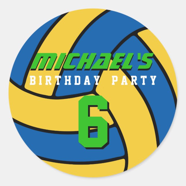 Blue Volleyball Sticker Sports Kids Birthday Party (Front)