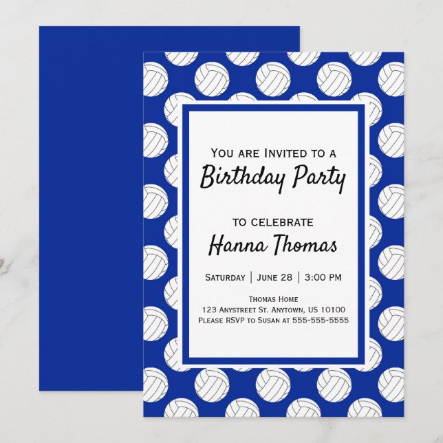 Blue Volleyball Theme Birthday Invitation (Front/Back)