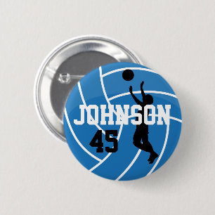 Blue Volleyball with Silhouette Player 6 Cm Round Badge