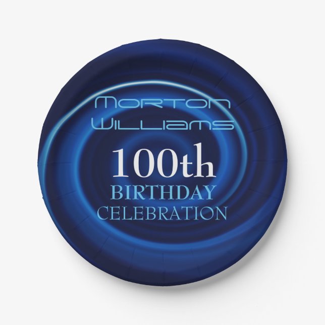 Blue Vortex 100th Birthday Celebration Paper Plate (Front)