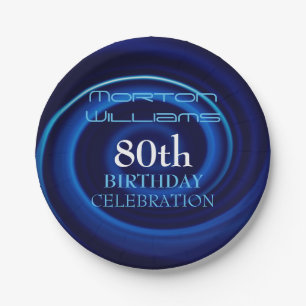 Blue Vortex 80th Birthday Celebration Paper Plate