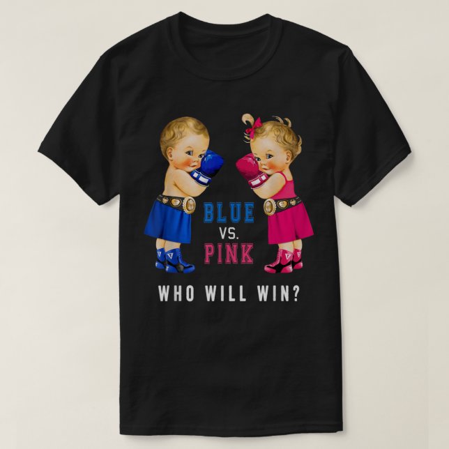 Blue vs Pink Boxing Babies Gender Reveal Party T-4 T-Shirt (Design Front)