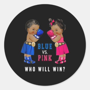 Blue Vs Pink Ethnic Boxing Babies Gender Reveal S Classic Round Sticker