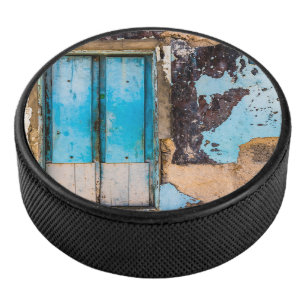 Blue wall and door hockey puck