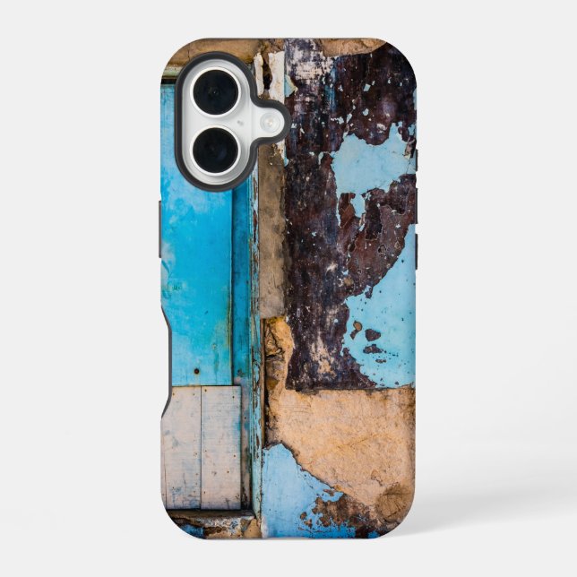 Blue wall and door iPhone 16 case (Back)