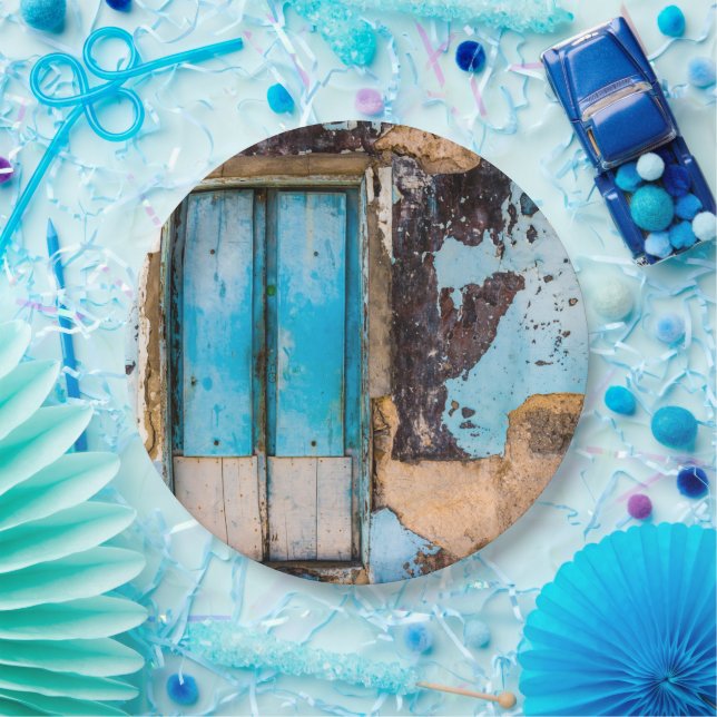 Blue wall and door paper plate (Party)