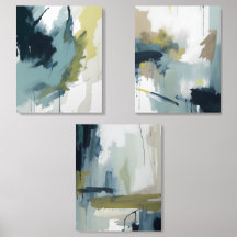 Blue Wall Art Set of 3 Abstract Art