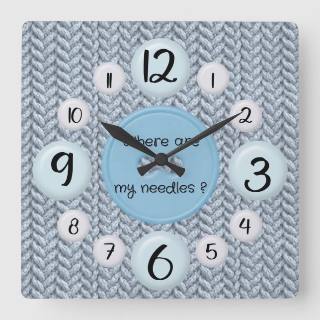 Blue wall clock for knitting lovers (Front)