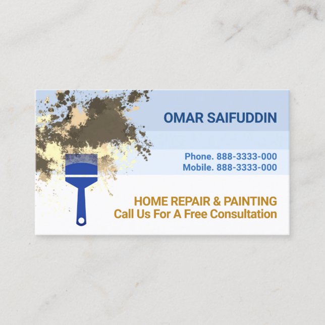 Blue Wall Layers Peeling Paint Splatter Business Card (Front)