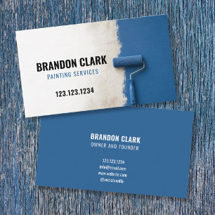 Blue Wall Paint Roller Half Painted Design Business Card