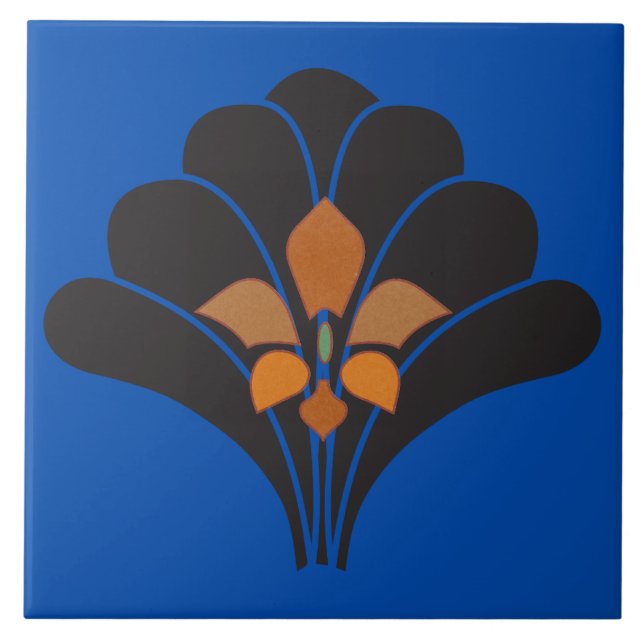 Blue wall tile - art deco tile  (Front)