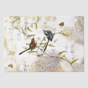 Blue Warbler Bird Butterfly Music Gold Decoupage   Tissue Paper
