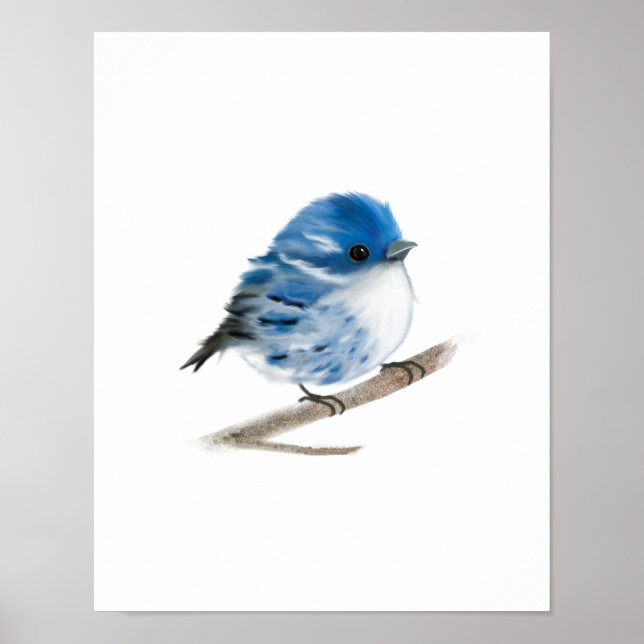 Blue Warbler Bird Print (Front)