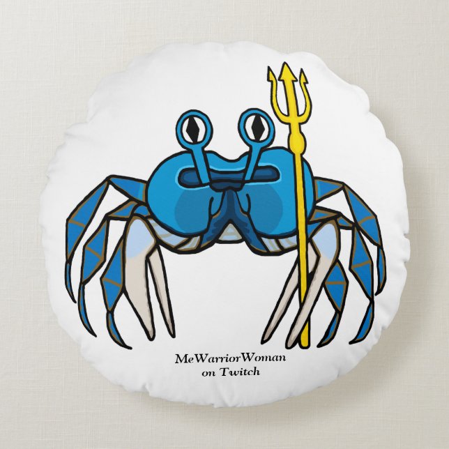 Blue Warrior Crab, WarriorWoman on Twitch Round Cushion (Front)