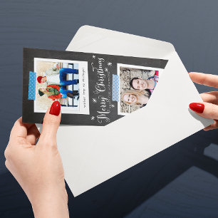 Blue Washi Tape and Chalkboard Photo Frames Holiday Card