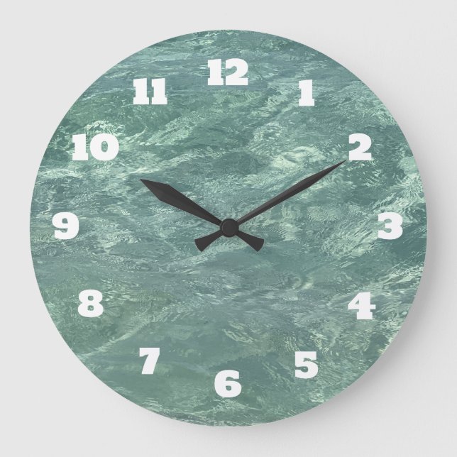 Blue Water Abstract Beach Coastal Gift Decor Large Clock (Front)