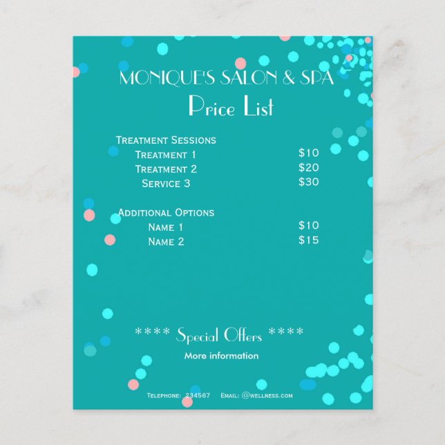 Blue water abstract Spa price list A5 flyer (Front)
