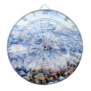 Blue water and colourful stones dartboard