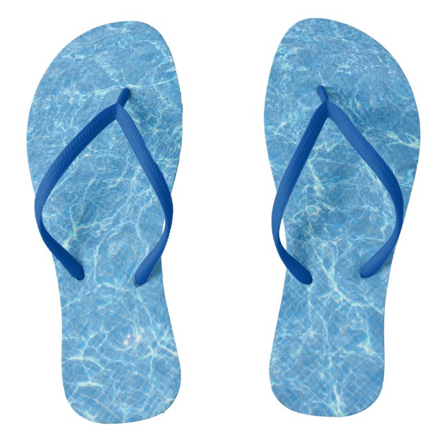 Blue Water Aqua Elegant Template Adult Slim Straps Flip Flops (Footbed)