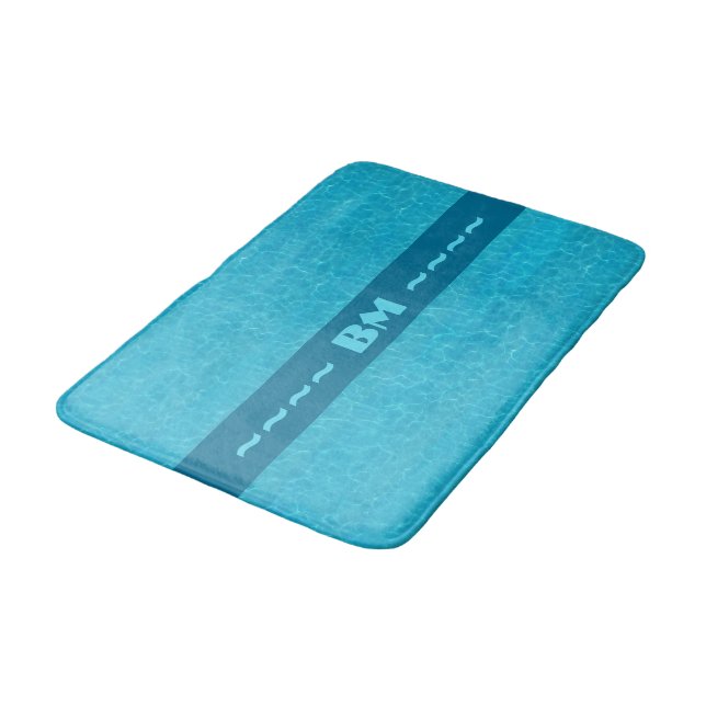 Blue Water Bath Mat with Initials (Angled)