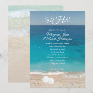 Blue Water Beach Ceremony Wedding Monogram Invites