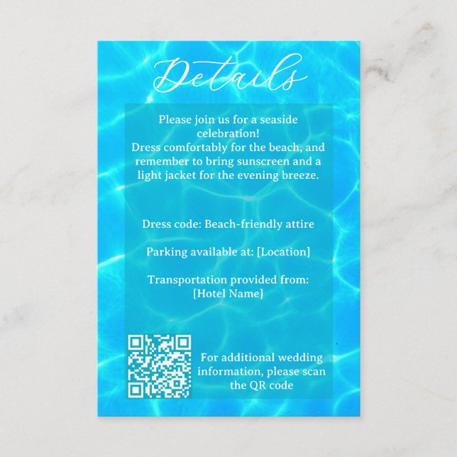 Blue Water Beach & Destination Wedding Ocean Theme Enclosure Card (Front)