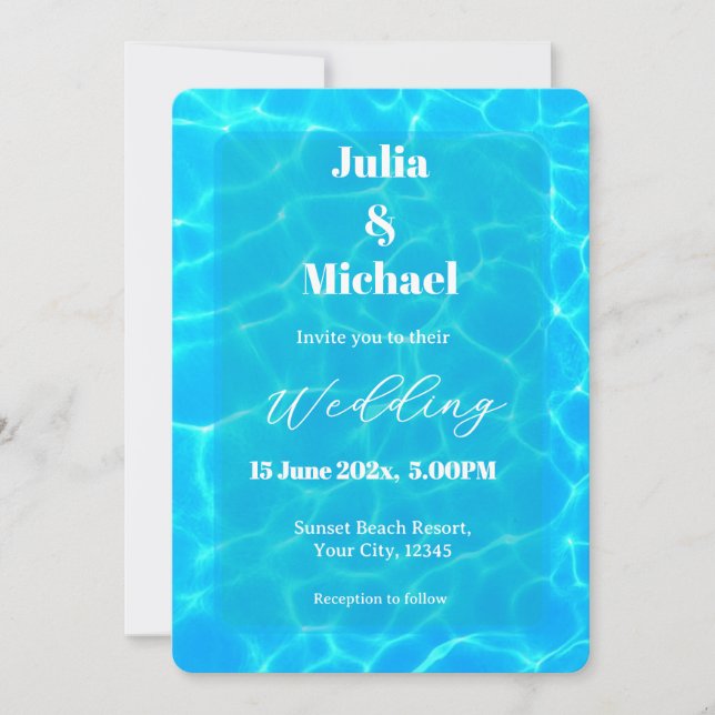 Blue Water Beach & Destination Wedding Ocean Theme Invitation (Front)