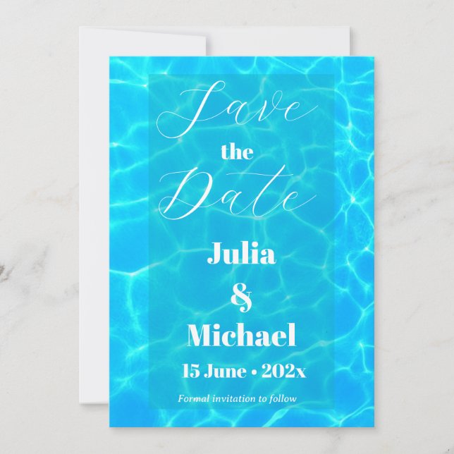 Blue Water Beach & Destination Wedding Ocean Theme Save The Date (Front)