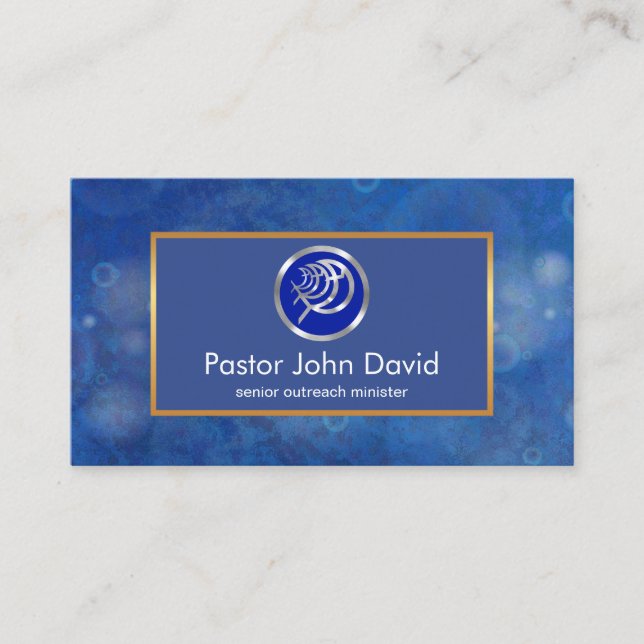 Blue Water Bokeh Ichthus Fish Pastor Business Card (Front)
