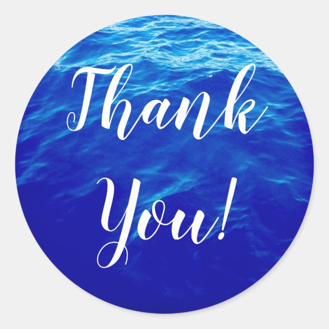 Blue Water Calligraphy Thank You Classic Round Sticker (Front)