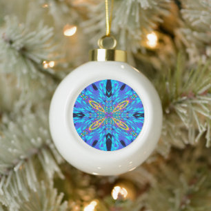 BLUE WATER CERAMIC BALL CHRISTMAS ORNAMENT
