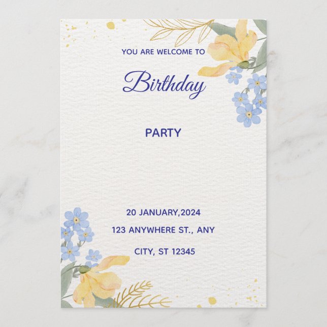 Blue Water Color Birthday Party Poster Invitation (Front)