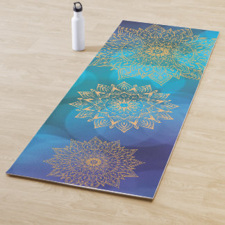 Blue Water Colour Cosmic Boho Golden Mandala  Yoga Mat