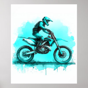 Blue Water Colour Dirt Bike  Poster
