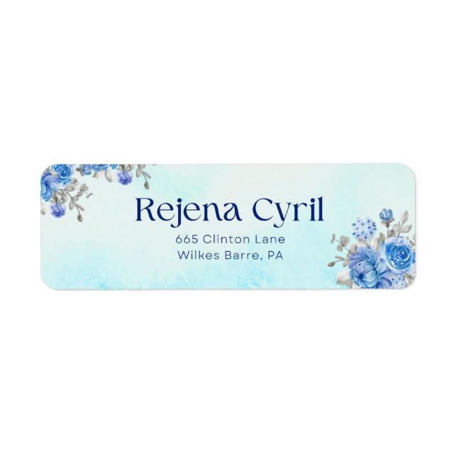 Blue Water Colour Floral Return Address Label (Front)