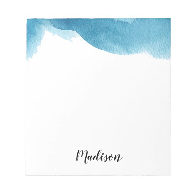 Blue Water Colour Ombre Personalised Note Pad (Front)