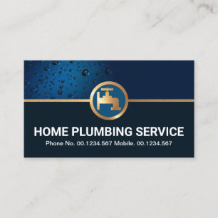 Blue Water Drop Copper Faucet Plumbing Contractor Business Card