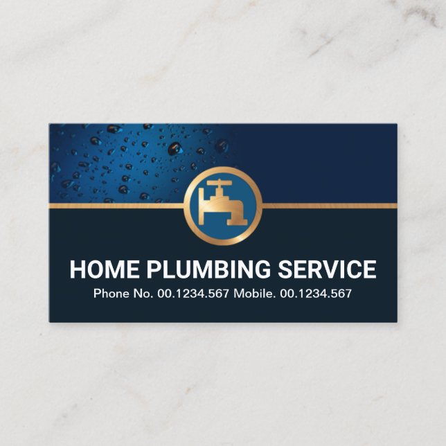 Blue Water Drop Copper Faucet Plumbing Contractor Business Card (Front)
