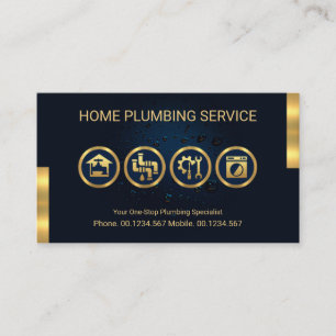 Blue Water Drop Leakage Gold Plumbing Tools Motif  Business Card